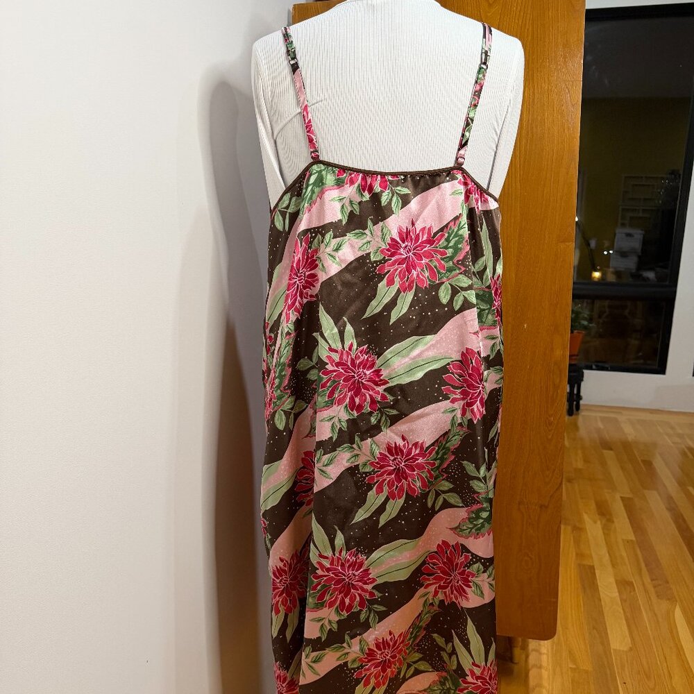 Slip Dress Satin Brown Pink Green Flowers Lace coquette NWOT streetwear 1X Plus - Picture 4 of 12